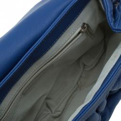 Pre Owned حقيبة كتف شانيل جلد أزرق مبطن متوسطة بسلسلة محيطة