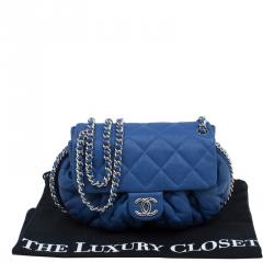 Pre Owned حقيبة كتف شانيل جلد أزرق مبطن متوسطة بسلسلة محيطة