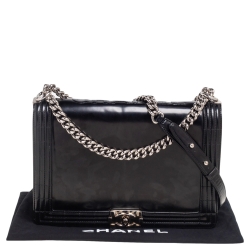 Pre Owned Chanel Black Patent Leather Large Boy Flap Bag