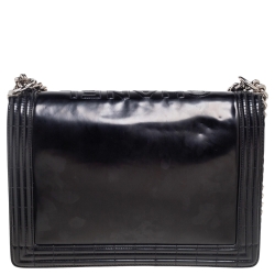 Pre Owned Chanel Black Patent Leather Large Boy Flap Bag