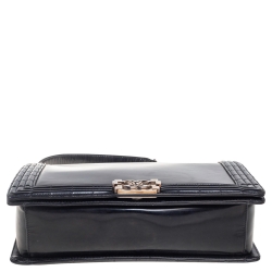 Pre Owned Chanel Black Patent Leather Large Boy Flap Bag