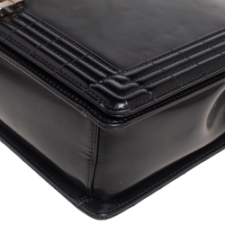 Pre Owned Chanel Black Patent Leather Large Boy Flap Bag