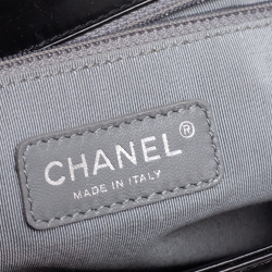 Pre Owned Chanel Black Patent Leather Large Boy Flap Bag