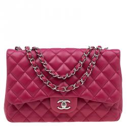Pre Owned Chanel Pink Quilted Leather Jumbo Classic Single Flap Bag