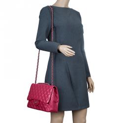 Pre Owned Chanel Pink Quilted Leather Jumbo Classic Single Flap Bag
