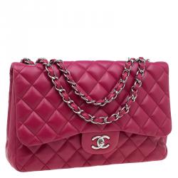 Pre Owned Chanel Pink Quilted Leather Jumbo Classic Single Flap Bag