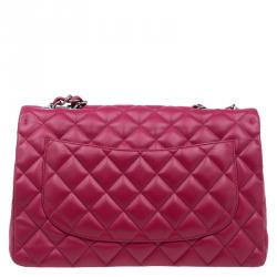 Pre Owned Chanel Pink Quilted Leather Jumbo Classic Single Flap Bag