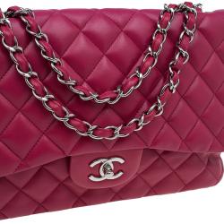 Pre Owned Chanel Pink Quilted Leather Jumbo Classic Single Flap Bag