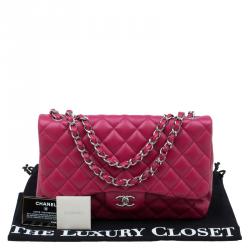 Pre Owned Chanel Pink Quilted Leather Jumbo Classic Single Flap Bag
