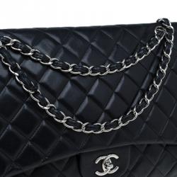Pre Owned حقيبة شانيل قلاب كلاسيك ماكس جلد مبطن أسود