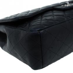 Pre Owned حقيبة شانيل قلاب كلاسيك ماكس جلد مبطن أسود