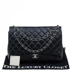 Pre Owned حقيبة شانيل قلاب كلاسيك ماكس جلد مبطن أسود