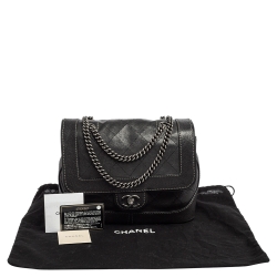 مملوكة مسبقًا Chanel Dark Grey Perforated Quilt Caviar Leather CC Flap Accordion Bag