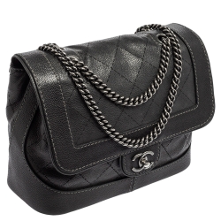 مملوكة مسبقًا Chanel Dark Grey Perforated Quilt Caviar Leather CC Flap Accordion Bag