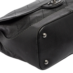 مملوكة مسبقًا Chanel Dark Grey Perforated Quilt Caviar Leather CC Flap Accordion Bag