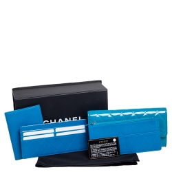 Chanel Light Blue Patent Leather L Flap Wallet