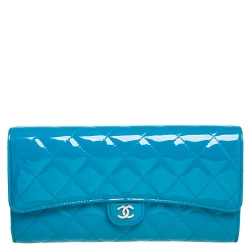 Chanel Light Blue Patent Leather L Flap Wallet