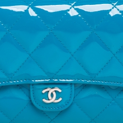 Chanel Light Blue Patent Leather L Flap Wallet