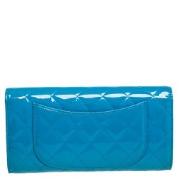 Chanel Light Blue Patent Leather L Flap Wallet