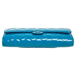 Chanel Light Blue Patent Leather L Flap Wallet