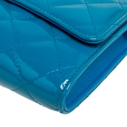 Chanel Light Blue Patent Leather L Flap Wallet