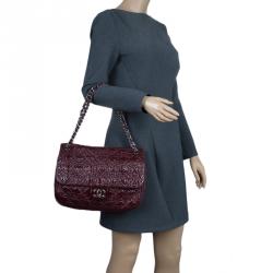 Pre Owned Chanel Burgundy Patent Leather Rock in Moscow Jumbo Classic Flap Bag