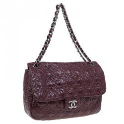 Pre Owned Chanel Burgundy Patent Leather Rock in Moscow Jumbo Classic Flap Bag