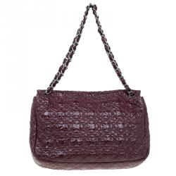 Pre Owned Chanel Burgundy Patent Leather Rock in Moscow Jumbo Classic Flap Bag