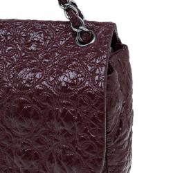 Pre Owned Chanel Burgundy Patent Leather Rock in Moscow Jumbo Classic Flap Bag