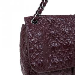 Pre Owned Chanel Burgundy Patent Leather Rock in Moscow Jumbo Classic Flap Bag