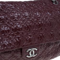 Pre Owned Chanel Burgundy Patent Leather Rock in Moscow Jumbo Classic Flap Bag