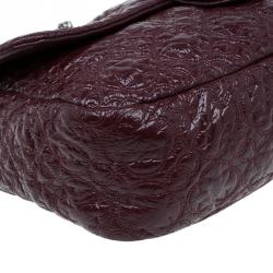 Pre Owned Chanel Burgundy Patent Leather Rock in Moscow Jumbo Classic Flap Bag