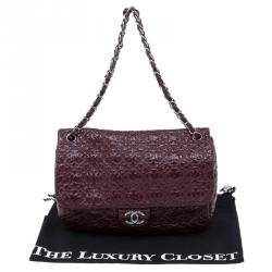 Pre Owned Chanel Burgundy Patent Leather Rock in Moscow Jumbo Classic Flap Bag