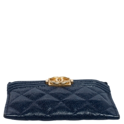 مملوكة مسبقًا حافظة بطاقات شانيل بوي جلد أزرق