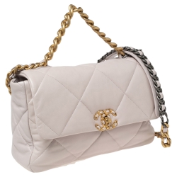 Pre Owned Chanel Pale Pink Quilted Leather Large19 Flap Bag