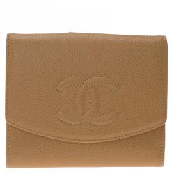 Pre Owned Chanel Beige Caviar Timeless CC French Wallet