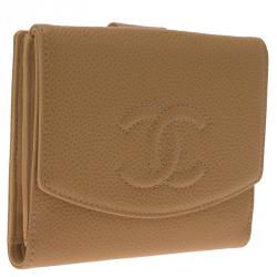 Pre Owned Chanel Beige Caviar Timeless CC French Wallet