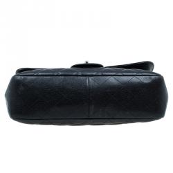 Pre Owned Chanel Black Quilted Caviar Leather Jumbo Classic Single Flap Bag