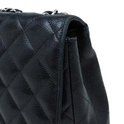 Pre Owned Chanel Black Quilted Caviar Leather Jumbo Classic Single Flap Bag