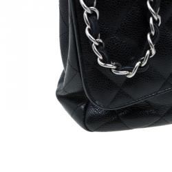 Pre Owned Chanel Black Quilted Caviar Leather Jumbo Classic Single Flap Bag