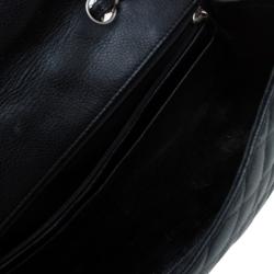 Pre Owned Chanel Black Quilted Caviar Leather Jumbo Classic Single Flap Bag