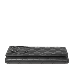 Pre Owned Chanel Black Quilted Leather Cambon Flap Continental Wallet