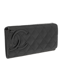 Pre Owned Chanel Black Quilted Leather Cambon Flap Continental Wallet