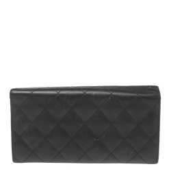 Pre Owned Chanel Black Quilted Leather Cambon Flap Continental Wallet