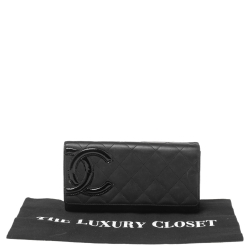 Pre Owned Chanel Black Quilted Leather Cambon Flap Continental Wallet