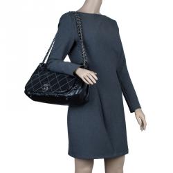 Pre Owned Chanel Black Quilted Leather Wild Stitch Accordion Flap Bag