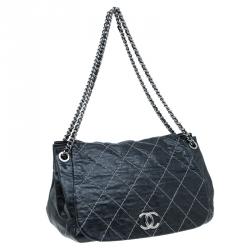 Pre Owned Chanel Black Quilted Leather Wild Stitch Accordion Flap Bag