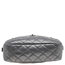 Pre Owned Chanel Metallic Grey Quilted Leather Reissue Camera Bag