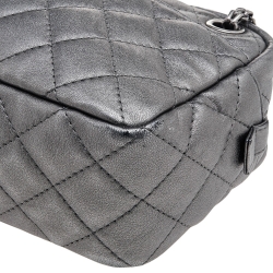Pre Owned Chanel Metallic Grey Quilted Leather Reissue Camera Bag
