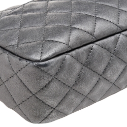 Pre Owned Chanel Metallic Grey Quilted Leather Reissue Camera Bag
